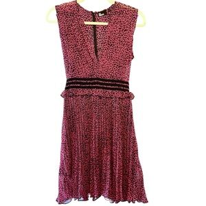 The Kooples Flowy Pink Black Leopard Pleated Shift Dress NWT Size 0